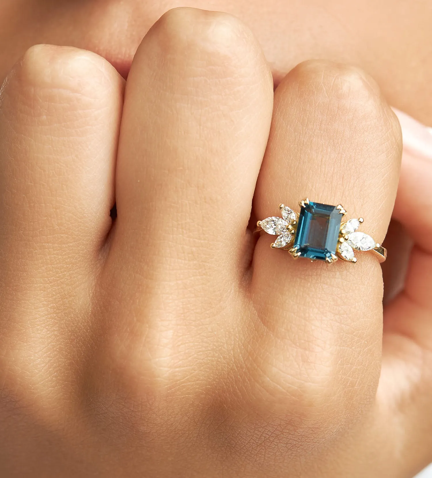 Daphne Ring With Marquise Diamonds and Blue Topaz