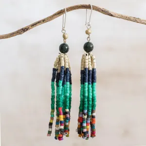 Dark Green Jade and Ceramic Beaded Waterfall Earrings - Tradition and Custom | NOVICA