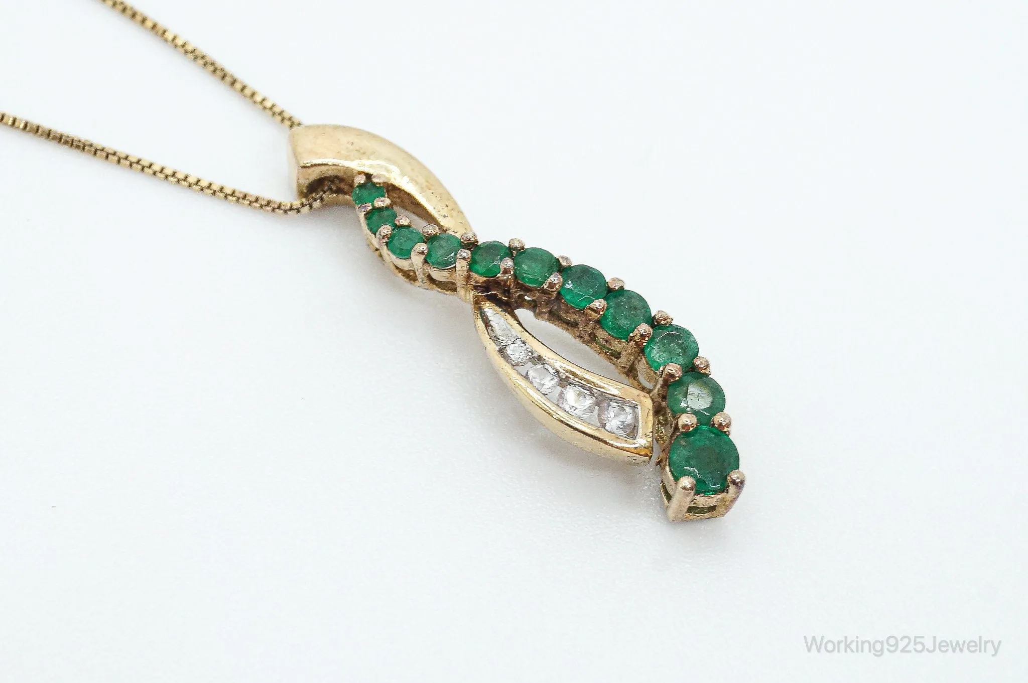 Designer Emerald Cubic Zirconia Gold Vermeil Sterling Silver Necklace