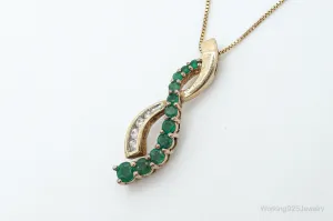 Designer Emerald Cubic Zirconia Gold Vermeil Sterling Silver Necklace