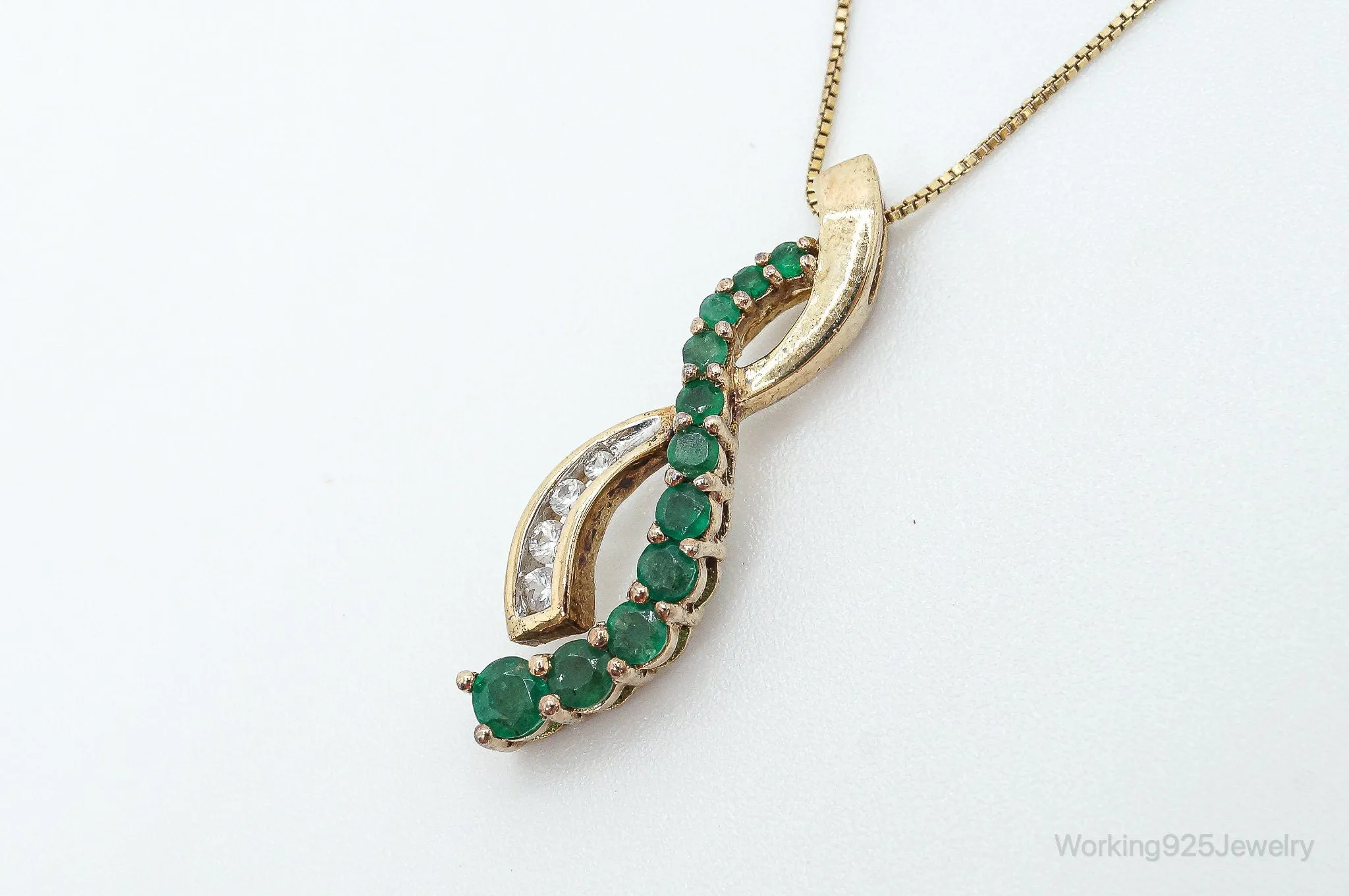 Designer Emerald Cubic Zirconia Gold Vermeil Sterling Silver Necklace