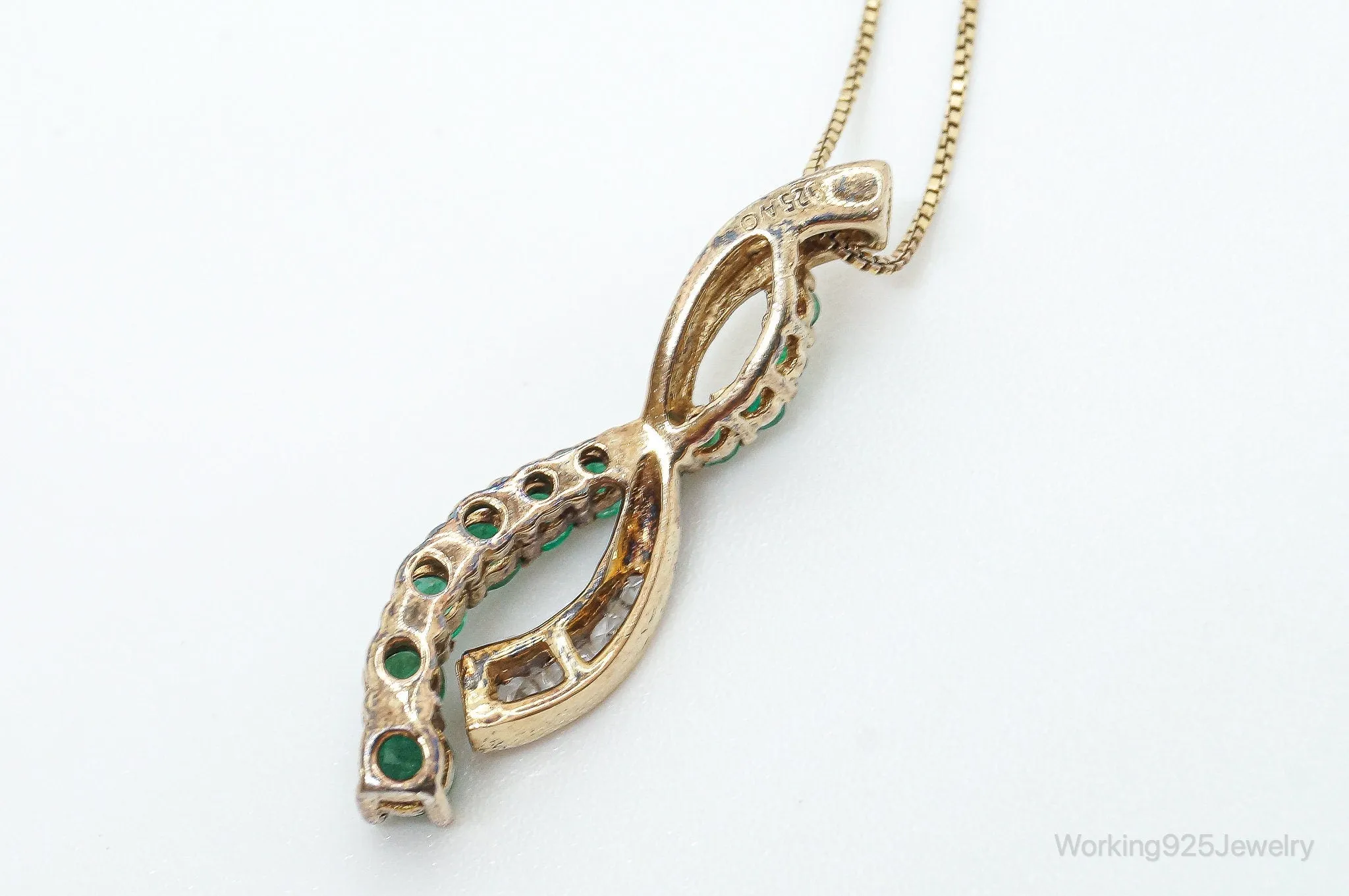 Designer Emerald Cubic Zirconia Gold Vermeil Sterling Silver Necklace