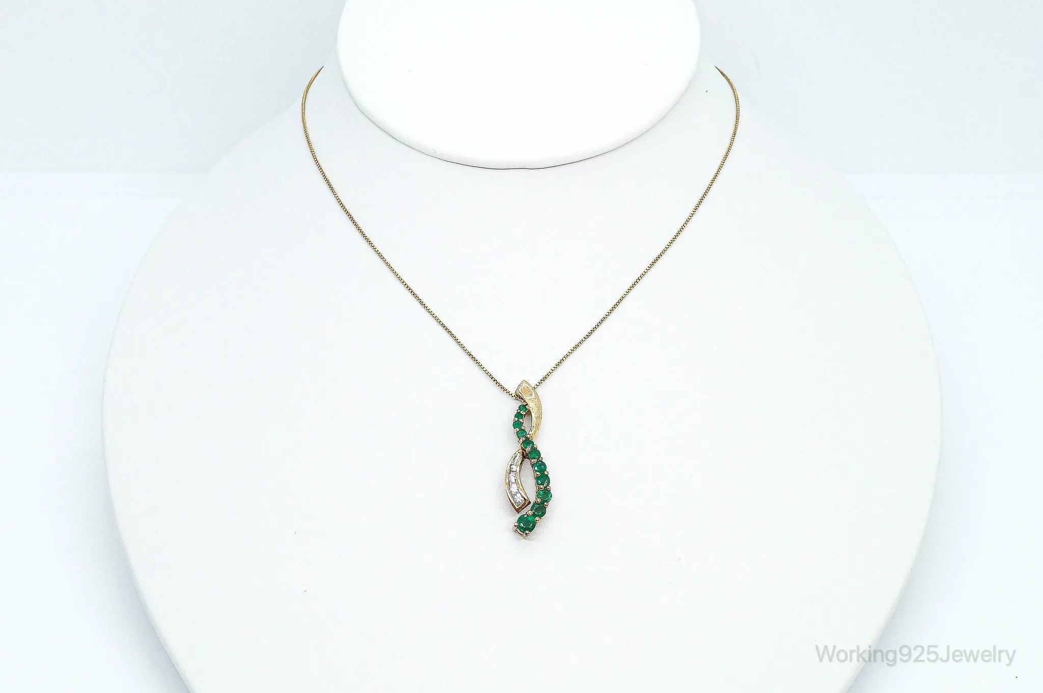 Designer Emerald Cubic Zirconia Gold Vermeil Sterling Silver Necklace