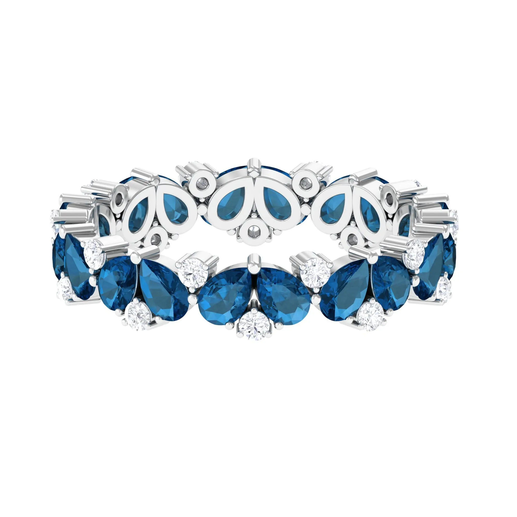 Designer Pear Cut London Blue Topaz and Moissanite Eternity Ring