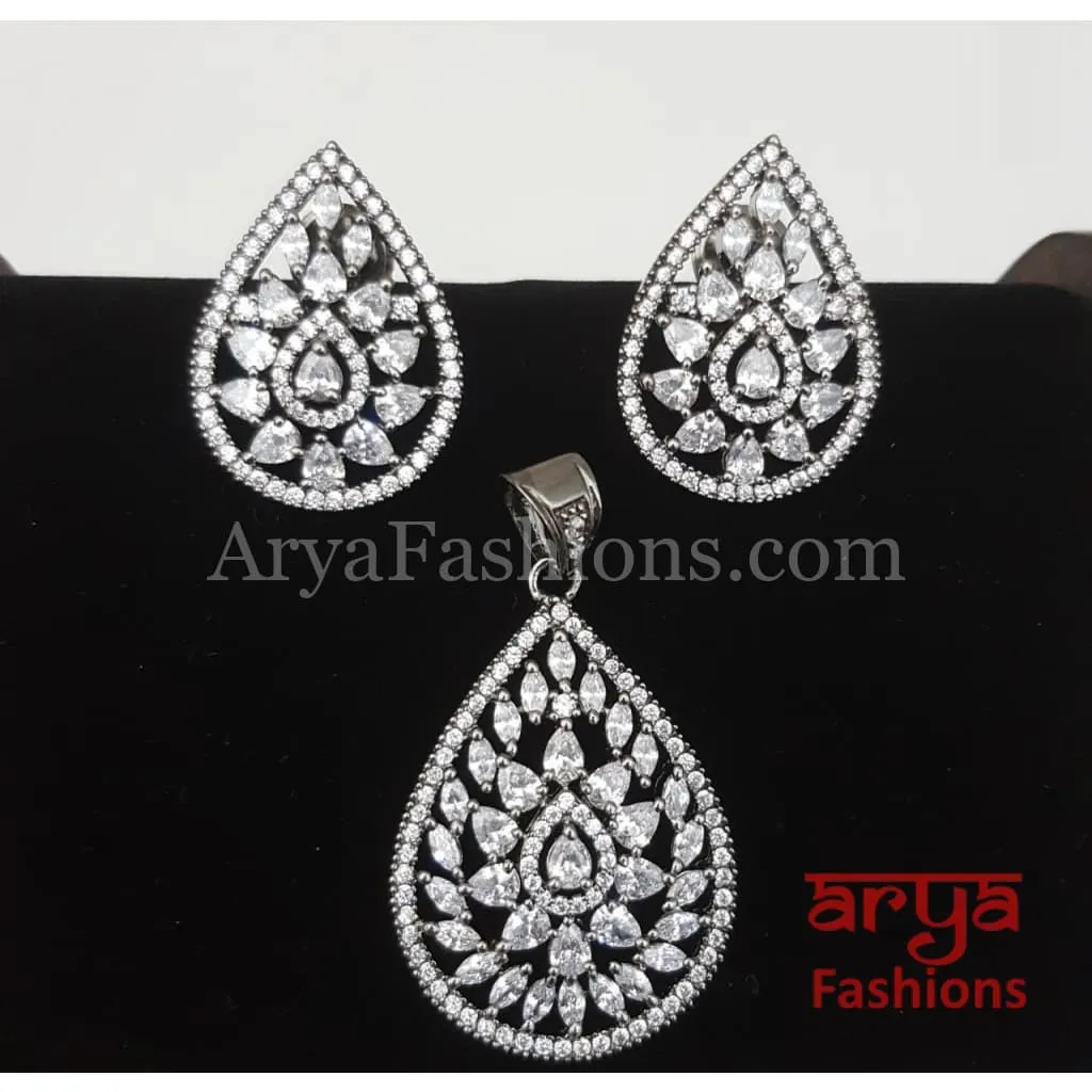 Diamond shaped Cubic Zirconia Pendant Set with Stud Earrings