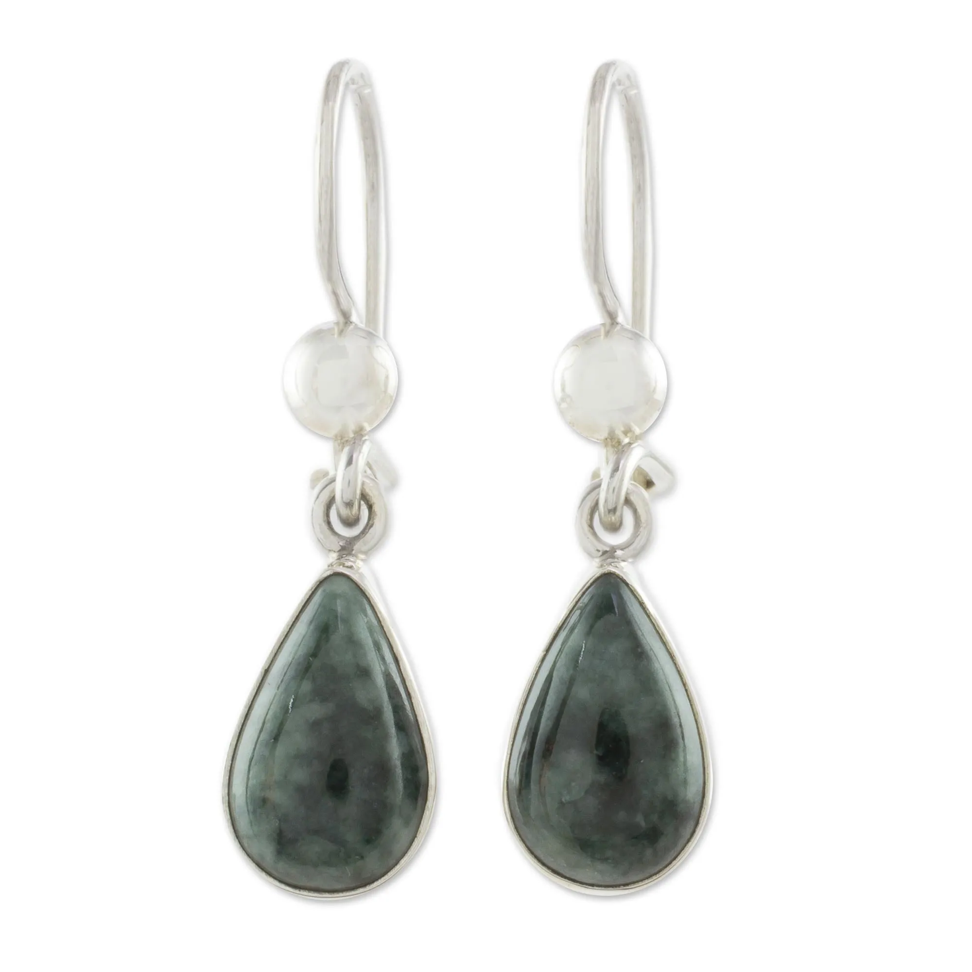 Drop-Shaped Jade Dangle Earrings in Dark Green - Dark Green Tears | NOVICA