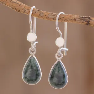 Drop-Shaped Jade Dangle Earrings in Dark Green - Dark Green Tears | NOVICA