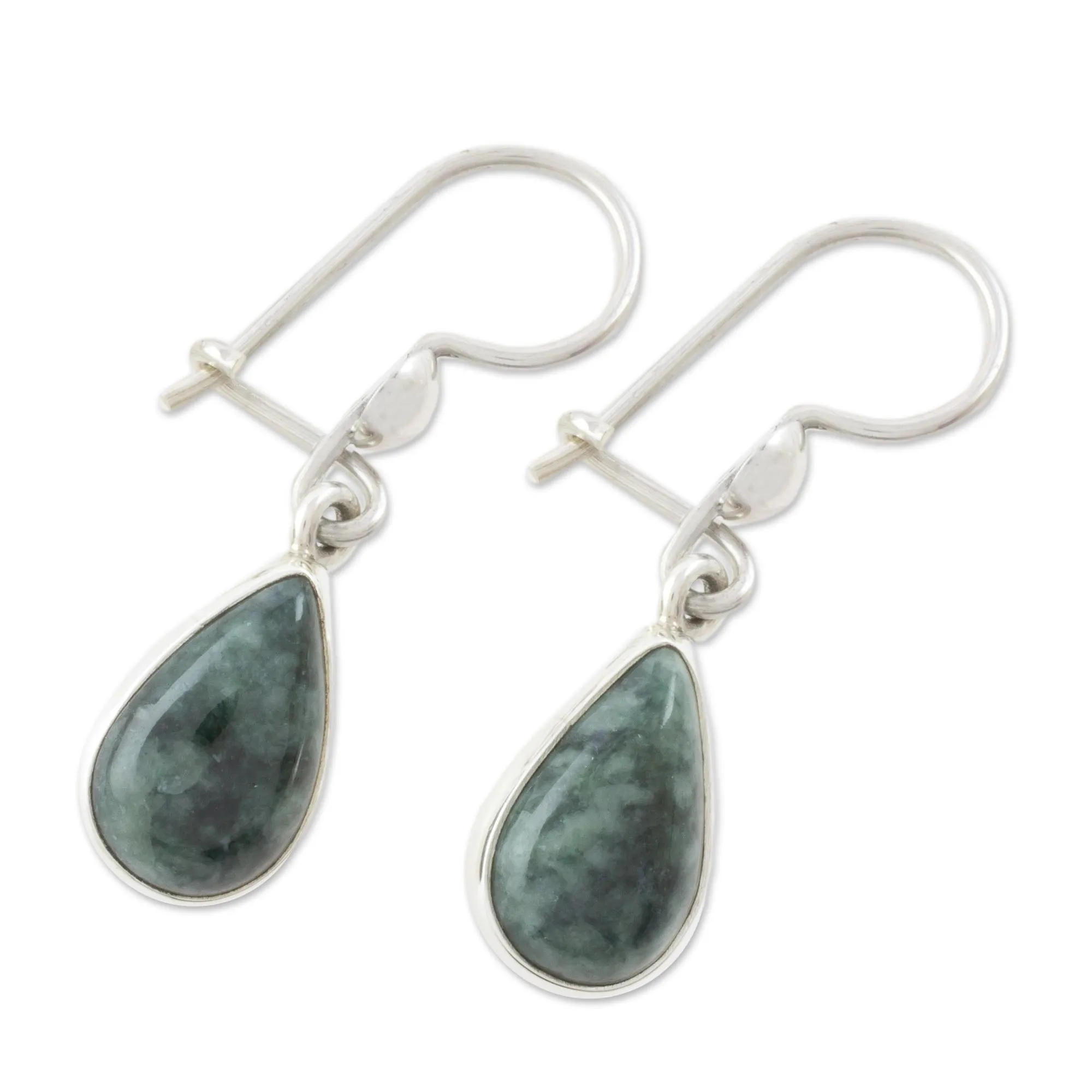 Drop-Shaped Jade Dangle Earrings in Dark Green - Dark Green Tears | NOVICA