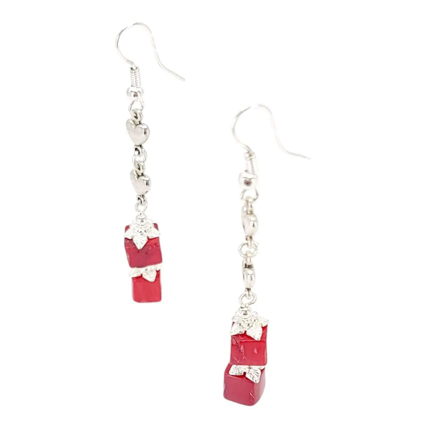 Earrings - Double Cube Drops (Red Coral) by Tiny Aloha