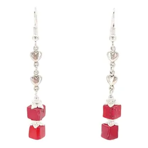 Earrings - Double Cube Drops (Red Coral) by Tiny Aloha