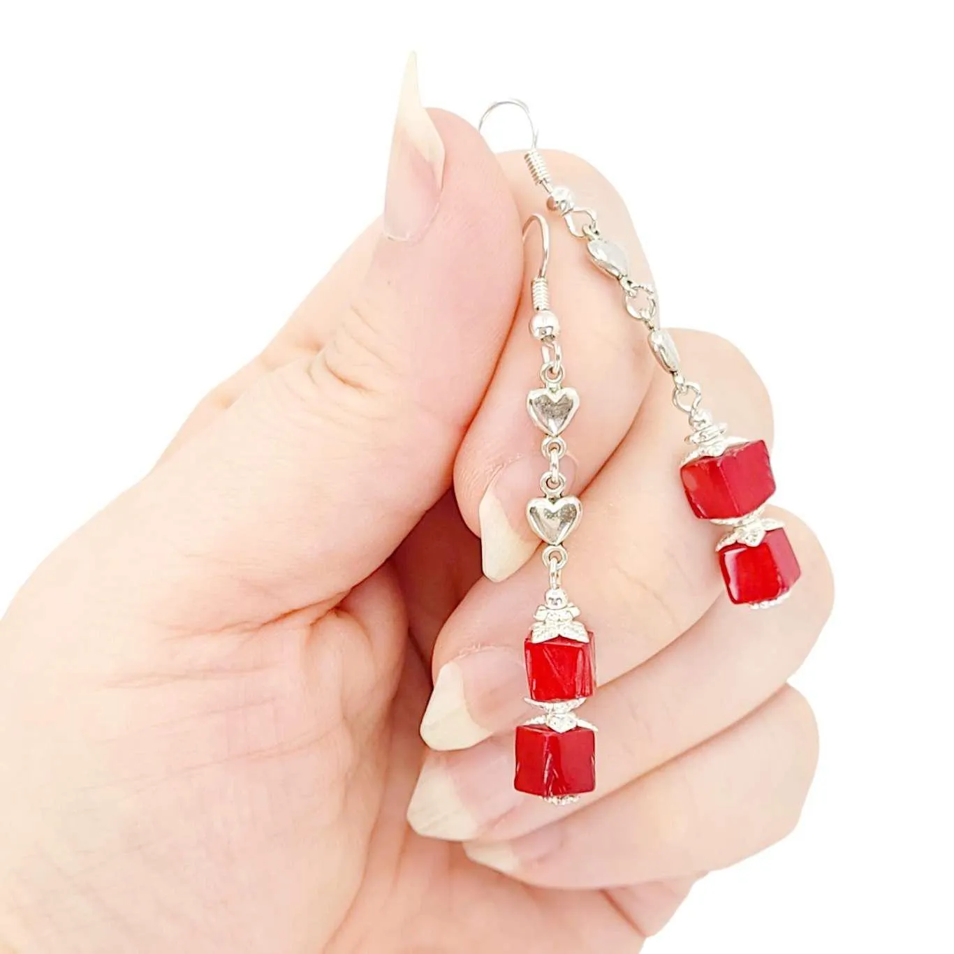 Earrings - Double Cube Drops (Red Coral) by Tiny Aloha