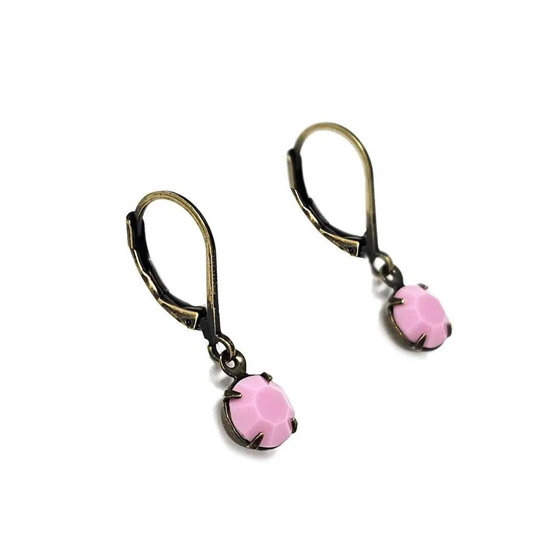 Earrings - Tiny Rhinestone Drops - Pinks (Brass) by Christine Stoll | Altered Relics