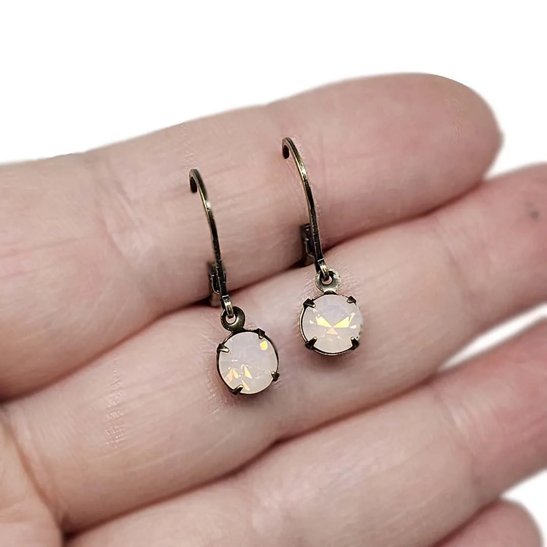 Earrings - Tiny Rhinestone Drops - Pinks (Brass) by Christine Stoll | Altered Relics