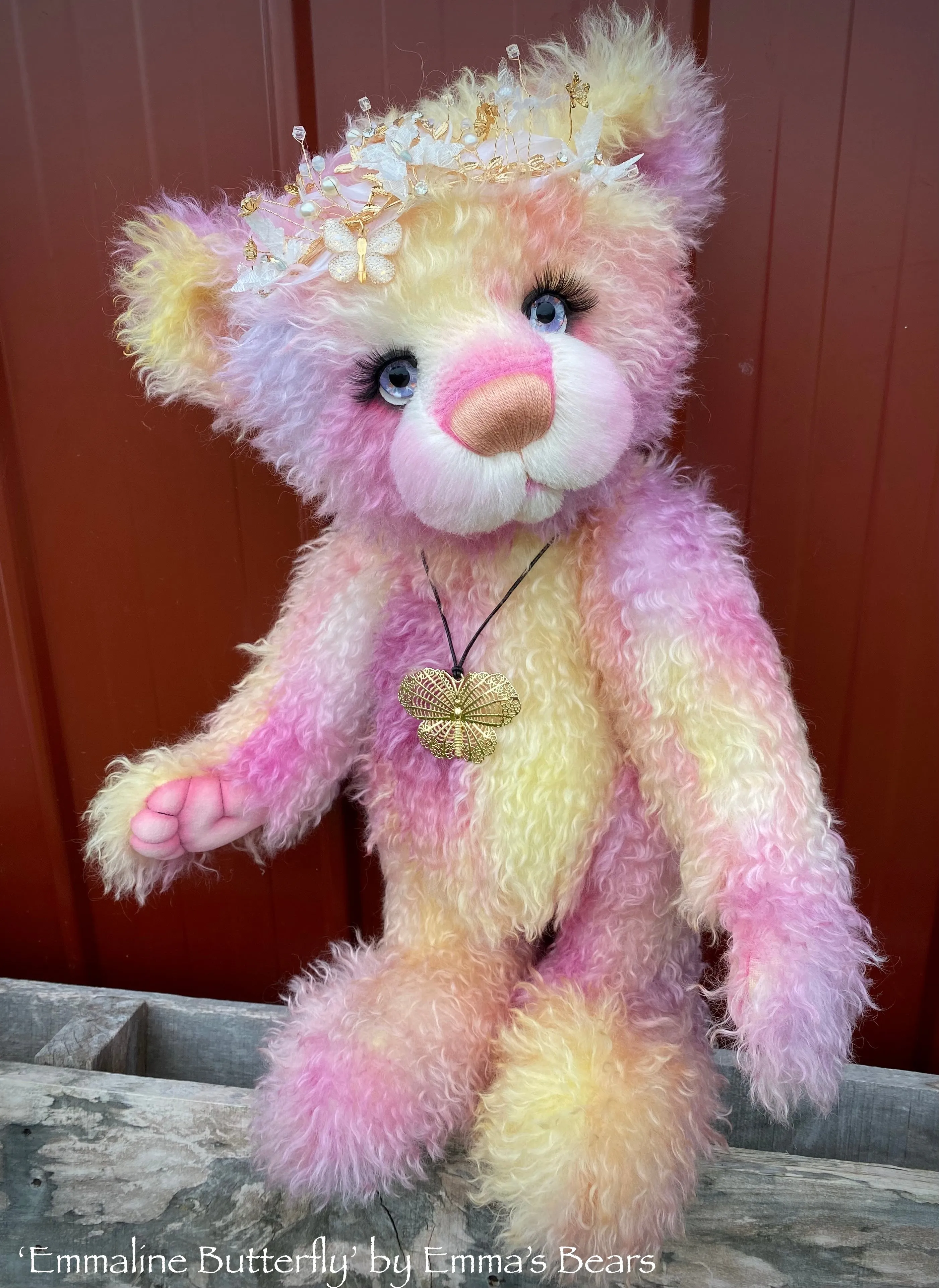 Emmaline Butterfly - 23" Hand Dyed Easter Curlylocks Mohair Artist Bear by Emma's Bears - OOAK