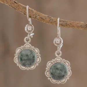 Fair Trade Floral Sterling Silver Dangle Jade Earrings - Green Forest Princess | NOVICA