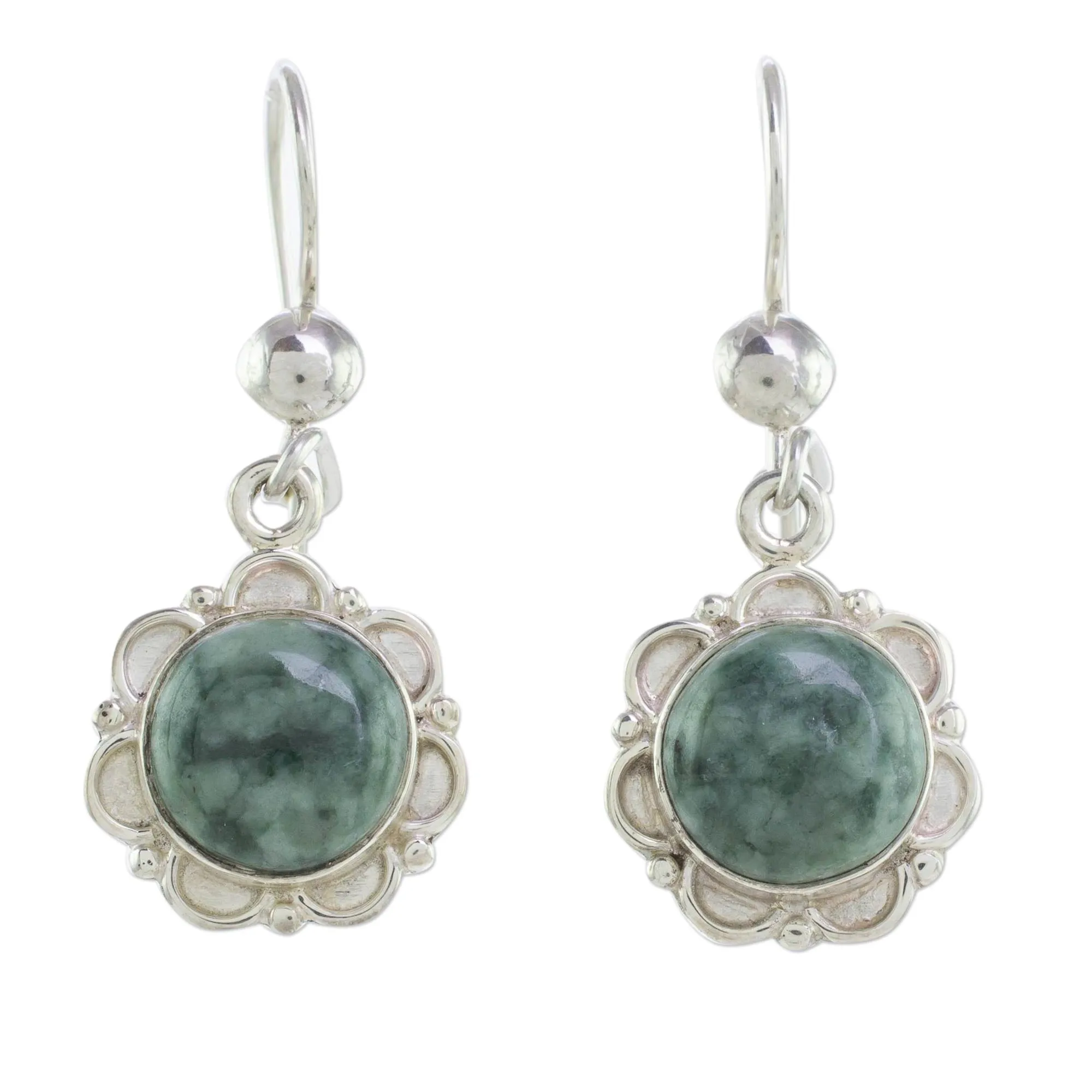 Fair Trade Floral Sterling Silver Dangle Jade Earrings - Green Forest Princess | NOVICA