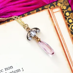 Fairest Lovely! Antique Pink Topaz & Diamond Pendant