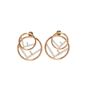 Fendi Gold Tone Crystal Double Hoop Earrings