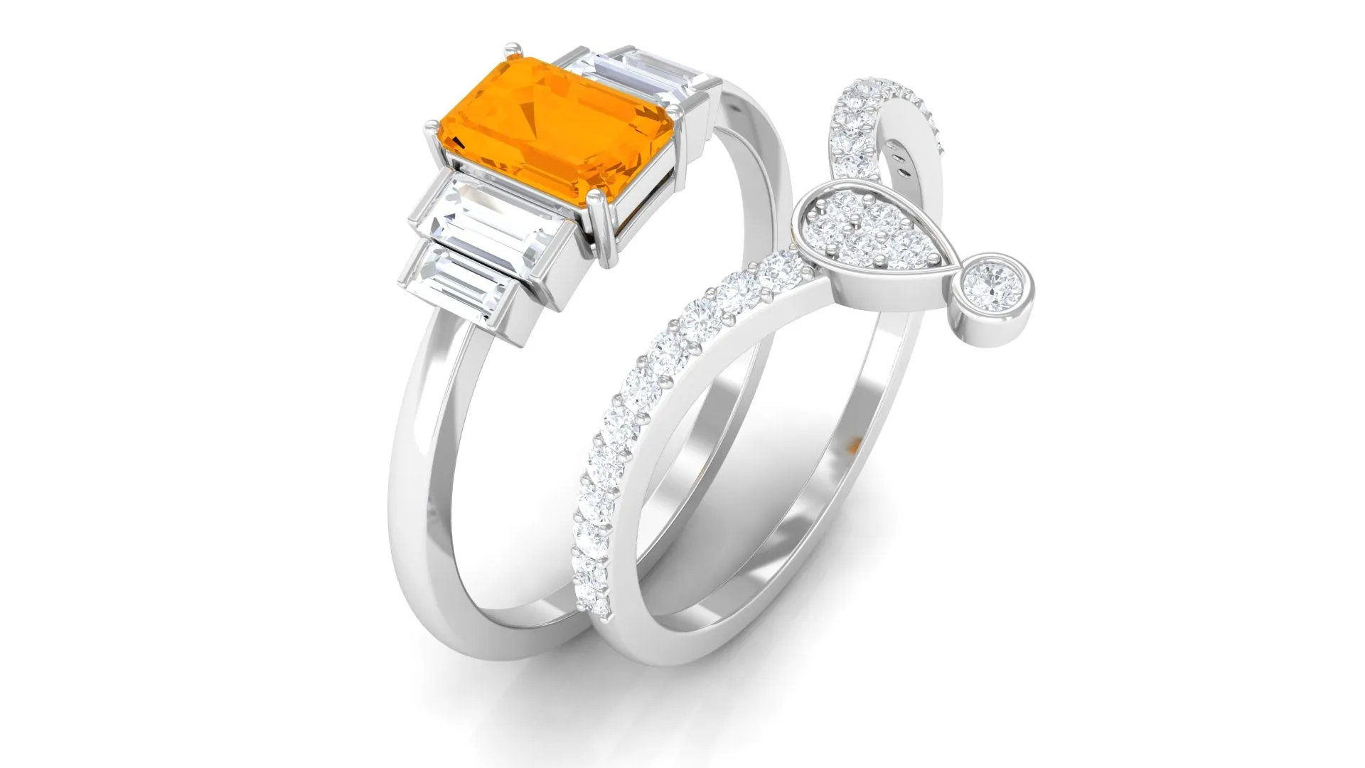 Fire Opal and Moissanite Stackable Ring Set