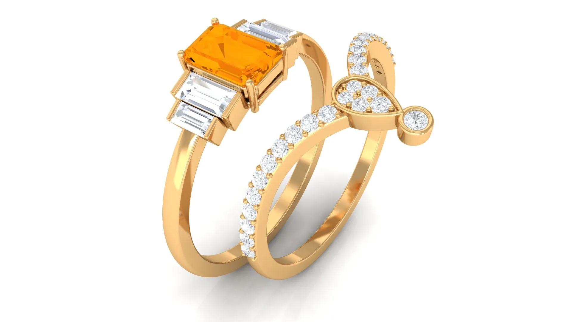 Fire Opal and Moissanite Stackable Ring Set