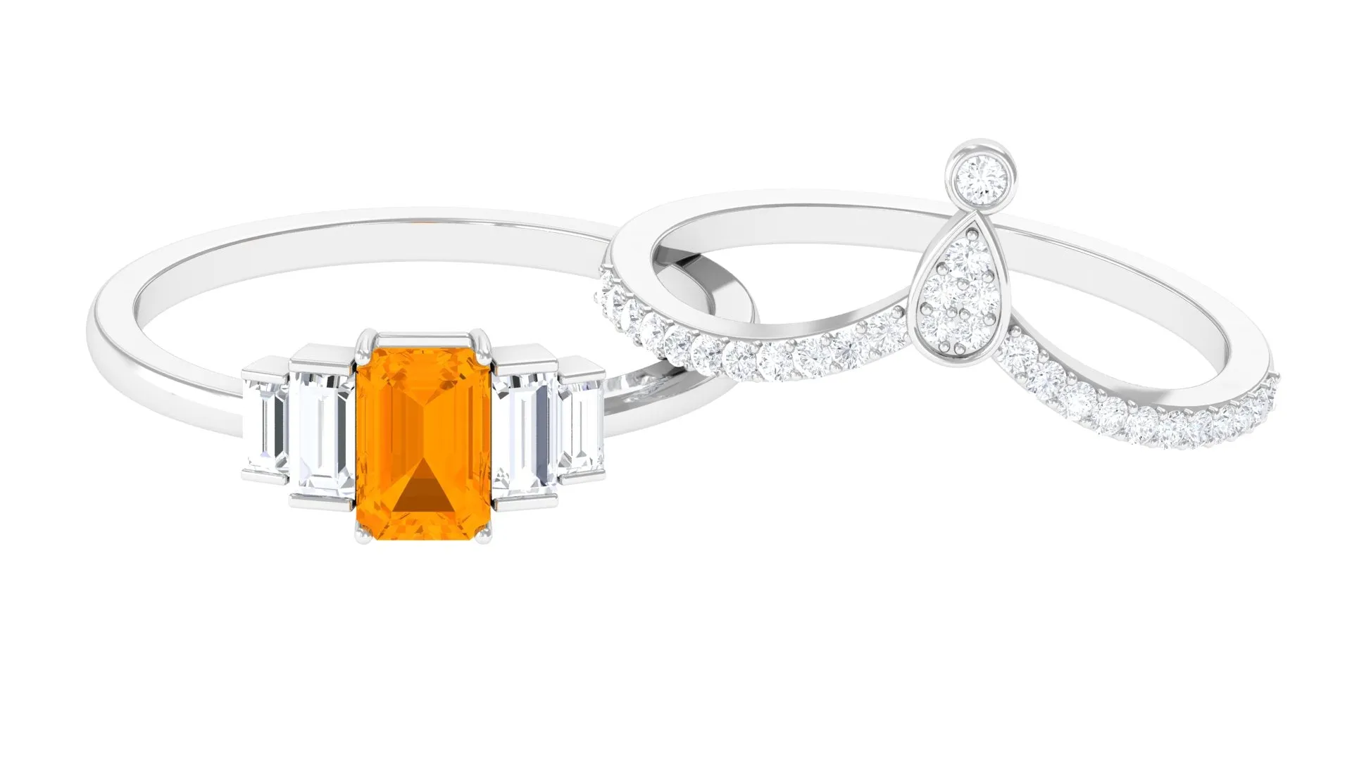 Fire Opal and Moissanite Stackable Ring Set