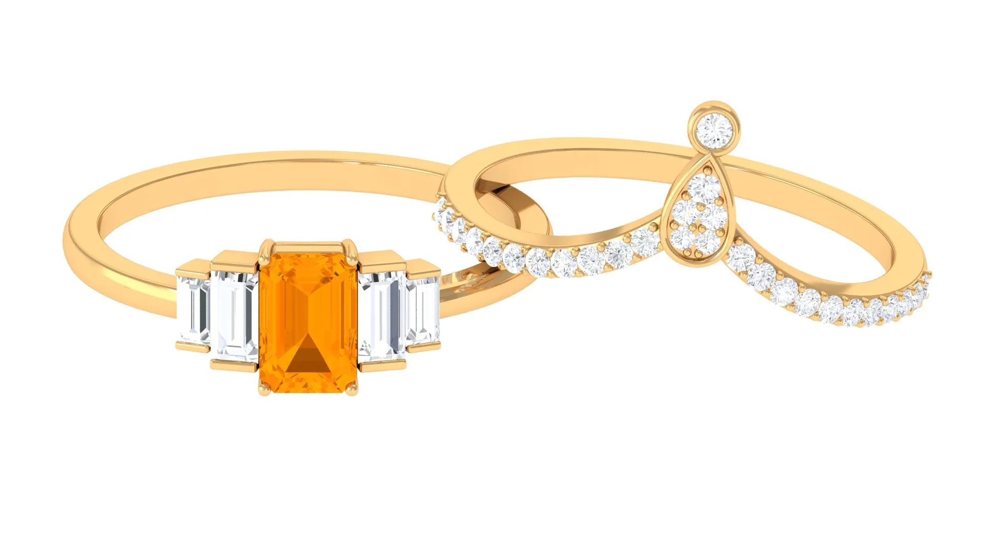 Fire Opal and Moissanite Stackable Ring Set