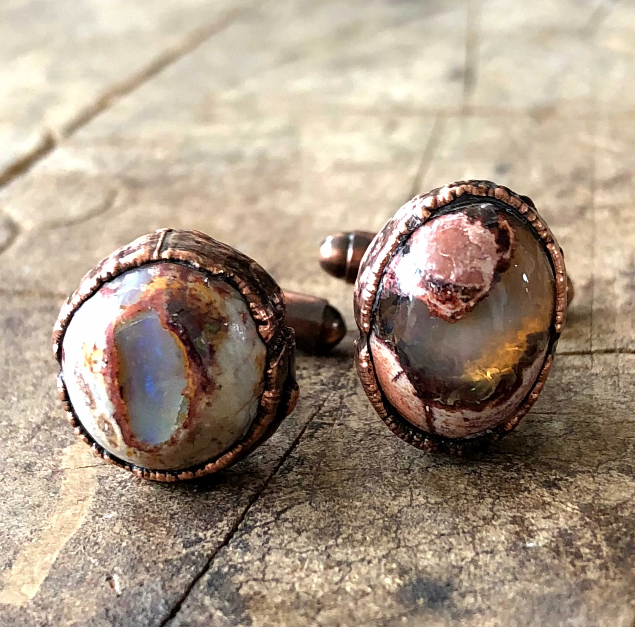 Fire Opal Cufflinks, electroformed gemstone cuff links