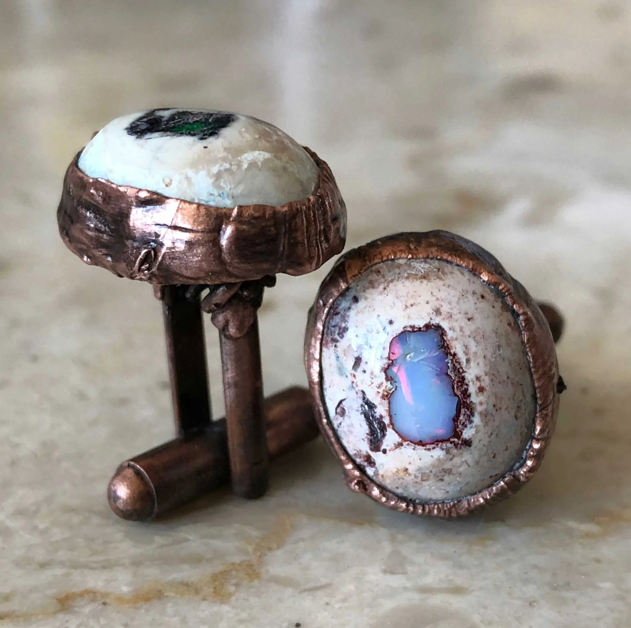 Fire Opal Cufflinks, electroformed gemstone cuff links