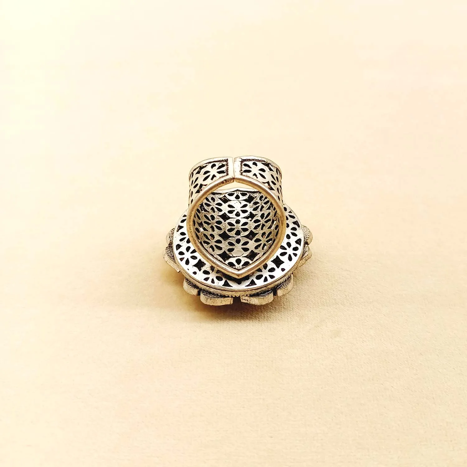 Geeta White Stone Oxidized Silver Boutique Ring