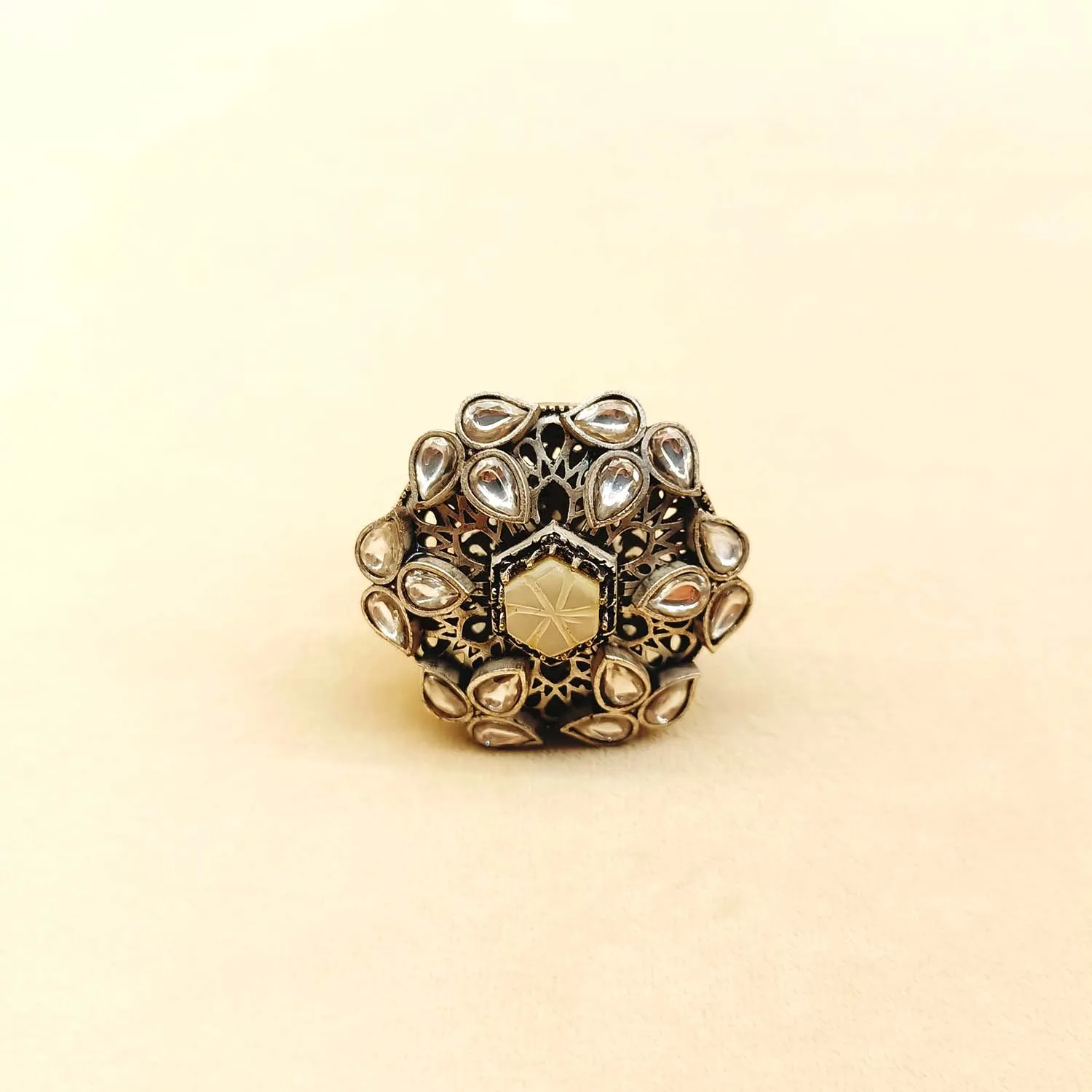 Geeta White Stone Oxidized Silver Boutique Ring