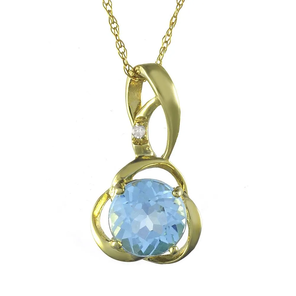 Gelb 9ct Gold 0.85ct Natürlich Blue Topas & Diamant Klassisch Anhänger mit Kette