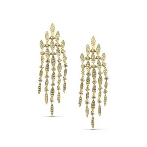 Gold Finish Sterling Silver Microwave Large Chandelier Earrings with Simulated Diamonds