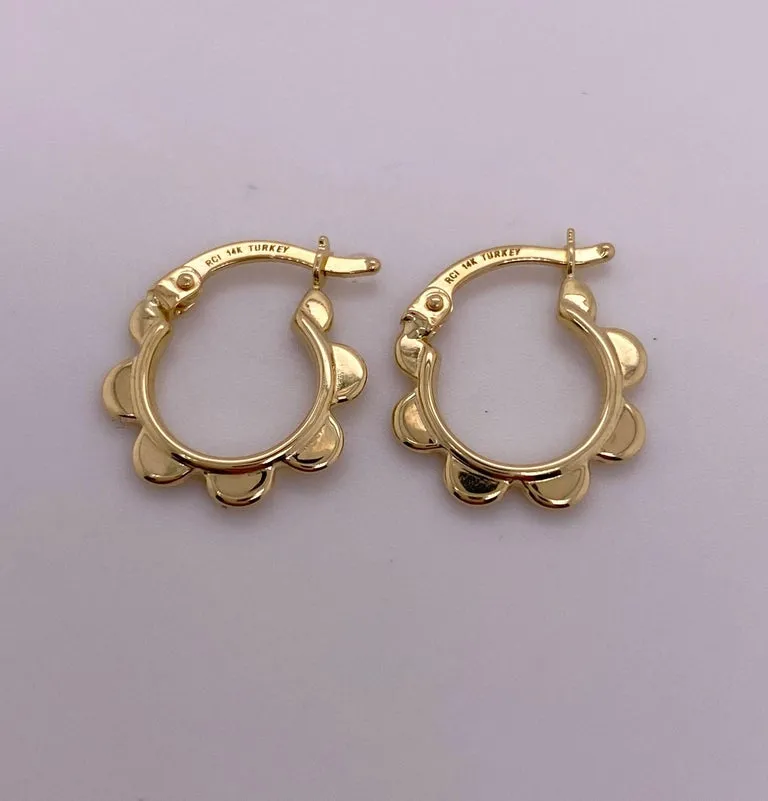 Gold Flower Hoop Earrings, 14K Yellow Gold Small Hoops Petal Design