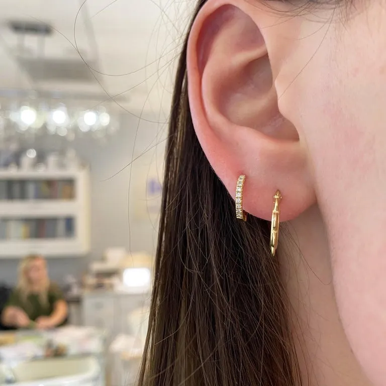 Gold Flower Hoop Earrings, 14K Yellow Gold Small Hoops Petal Design