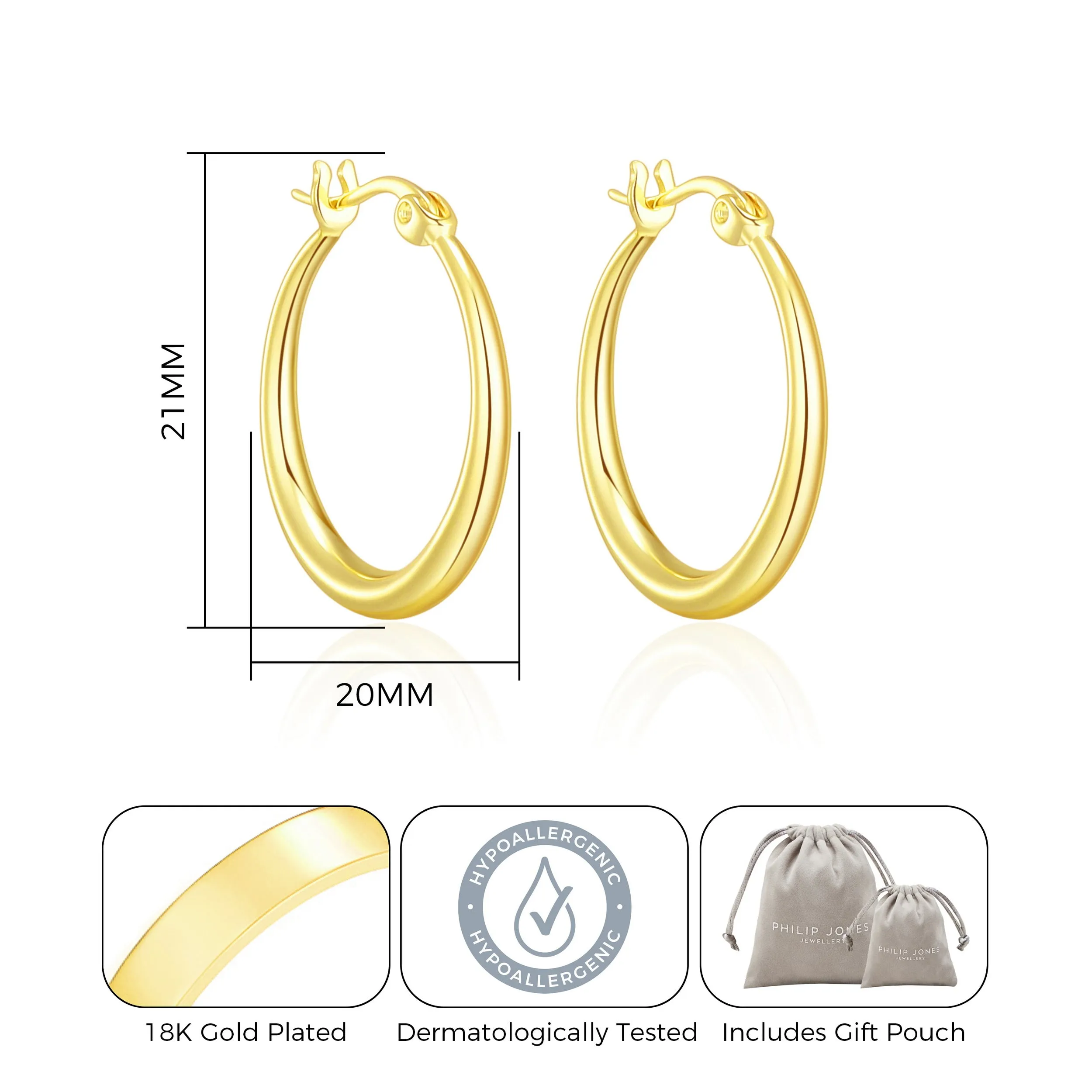 Gold Plated 20mm Hoop Earrings