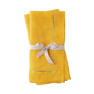 Gold Trim Dinner Napkins, Yellow, Set Of Two