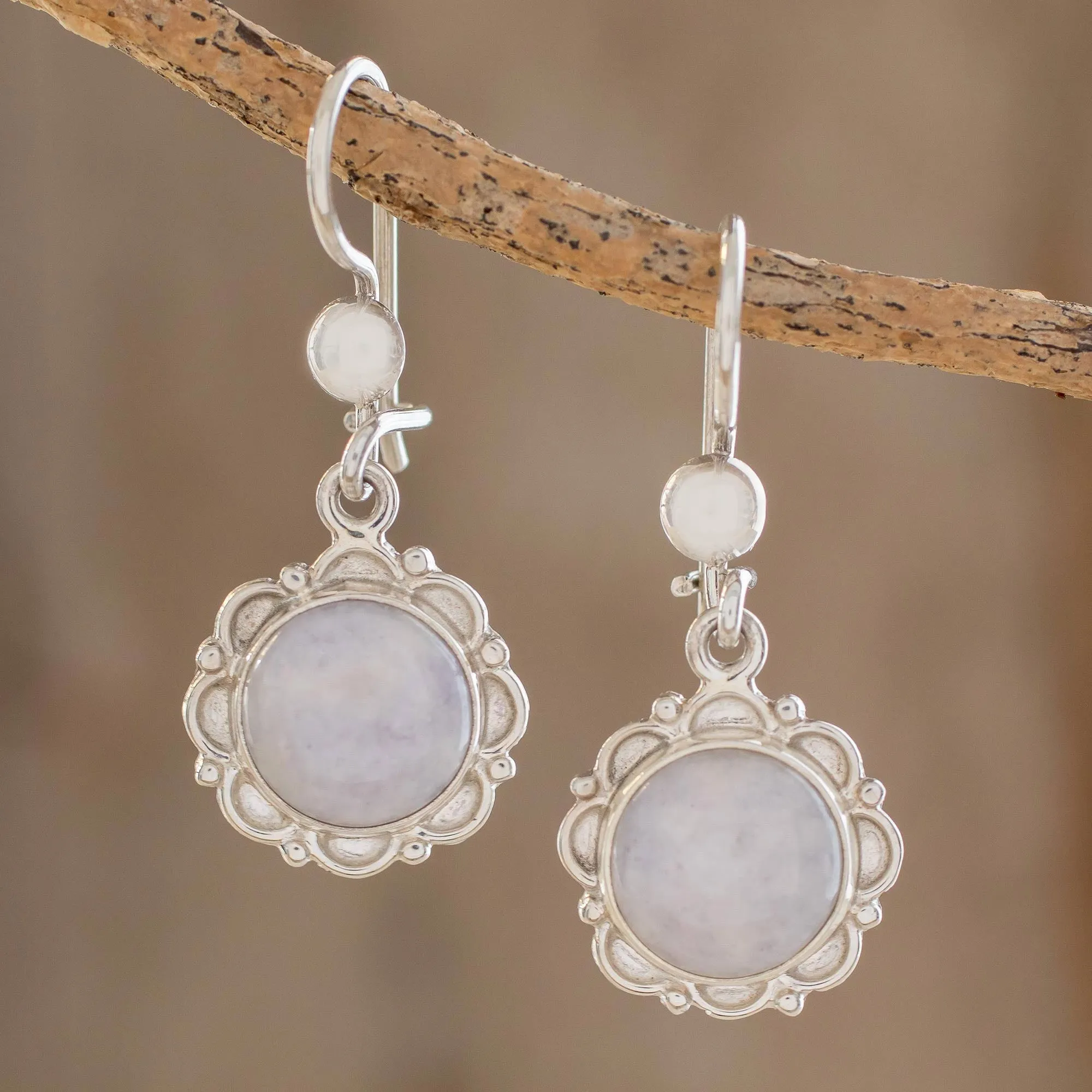 Guatemalan Hand Crafted Lilac Jade Dangle Earrings - Lilac Dahlias | NOVICA