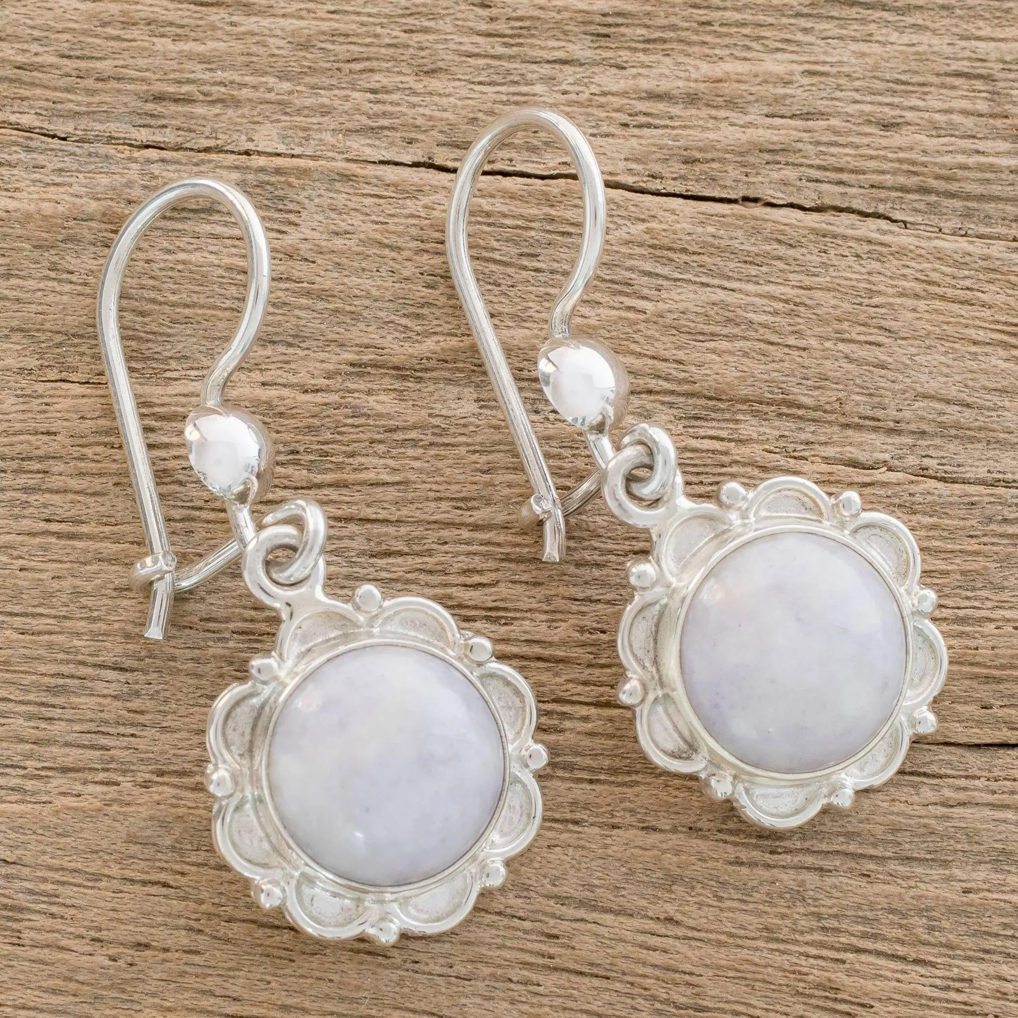 Guatemalan Hand Crafted Lilac Jade Dangle Earrings - Lilac Dahlias | NOVICA