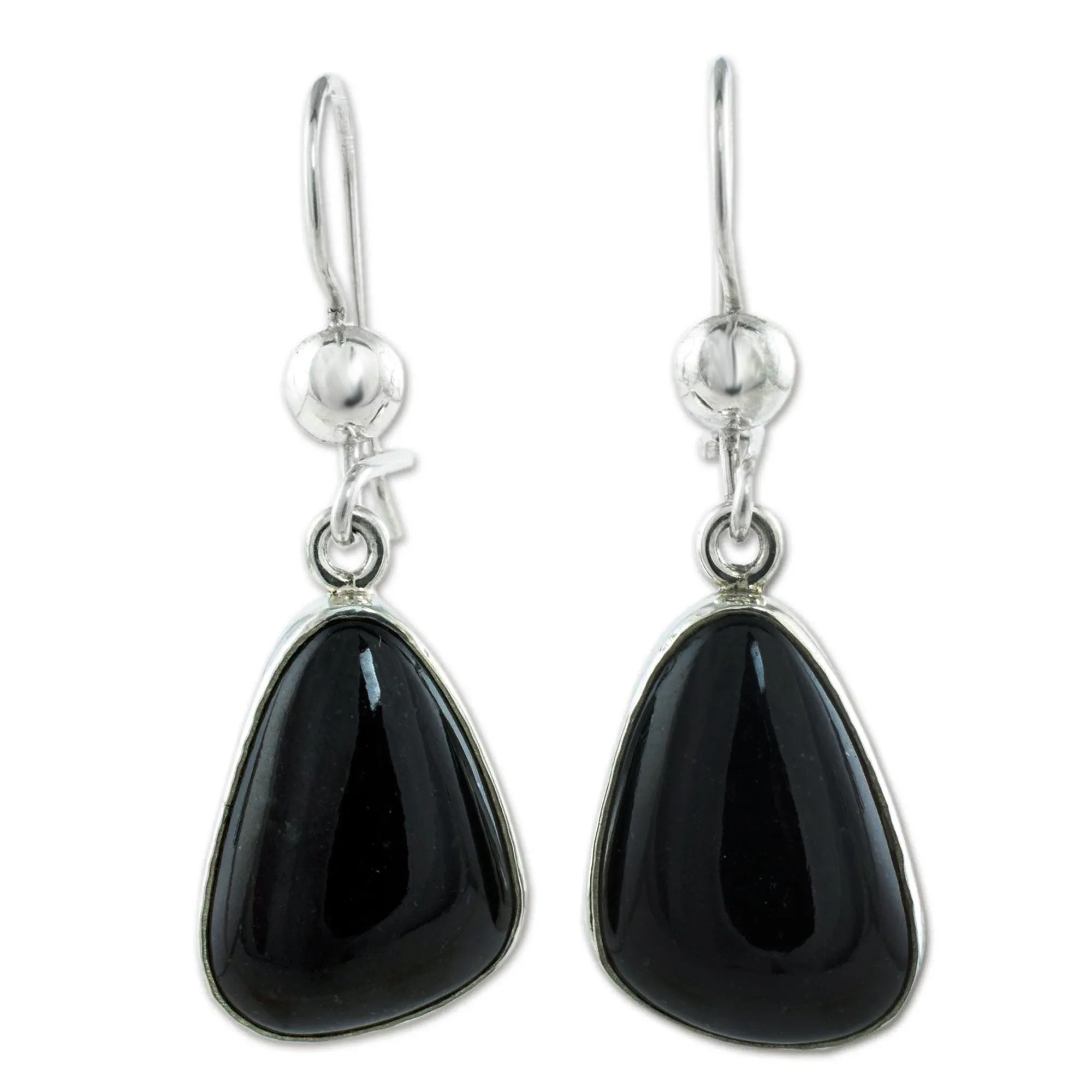 Guatemalan Hand Crafted Sterling Silver Black Jade Earrings - Maya Night | NOVICA