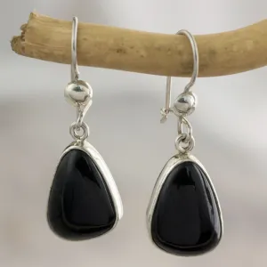 Guatemalan Hand Crafted Sterling Silver Black Jade Earrings - Maya Night | NOVICA