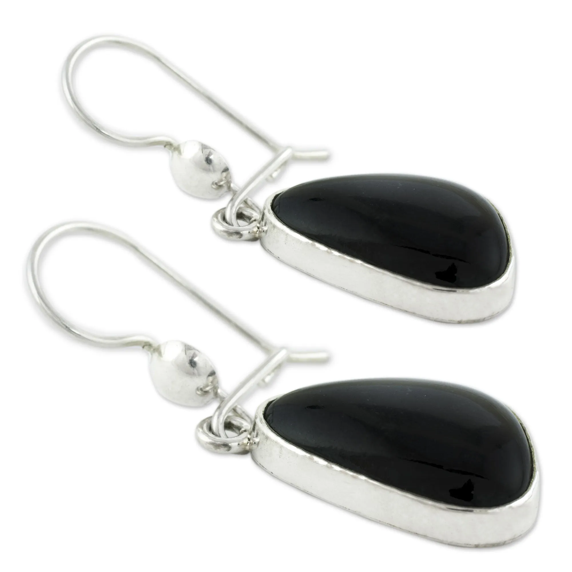 Guatemalan Hand Crafted Sterling Silver Black Jade Earrings - Maya Night | NOVICA