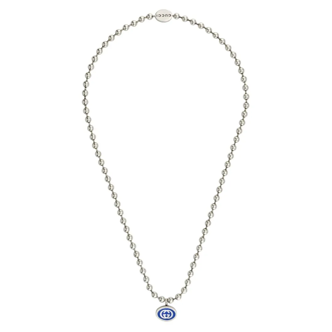 Gucci Sterling Silver Blue Imperial Enamel Boule Necklace, 21.5 inch