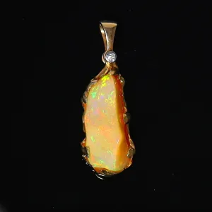 Hand Carved Natural African Opal Free Form One of a Kind Pendant. 14K Yellow Gold.