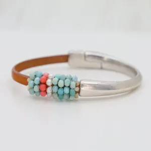 Hand Stitched Amazonite, Pearl & Coral Half Cuff Bracelet