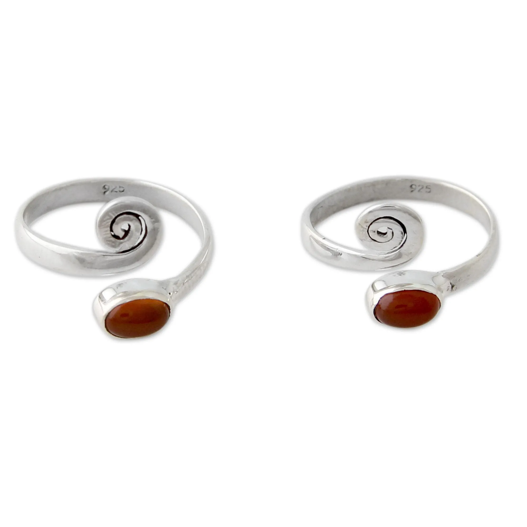 Handcrafted Carnelian and Sterling Silver Toe Rings (Pair) - Curls | NOVICA