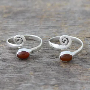 Handcrafted Carnelian and Sterling Silver Toe Rings (Pair) - Curls | NOVICA