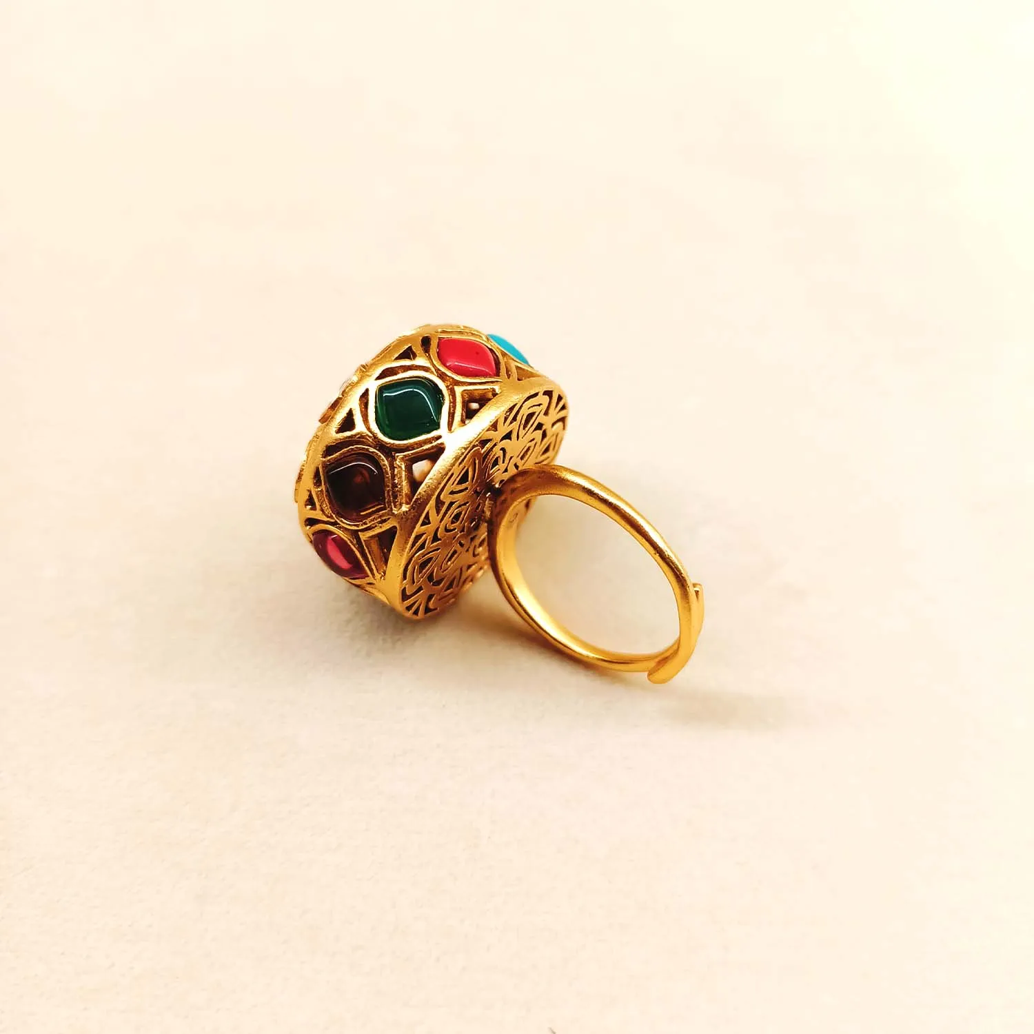 Heena Multi Colour Gold Plated Kundan Ring