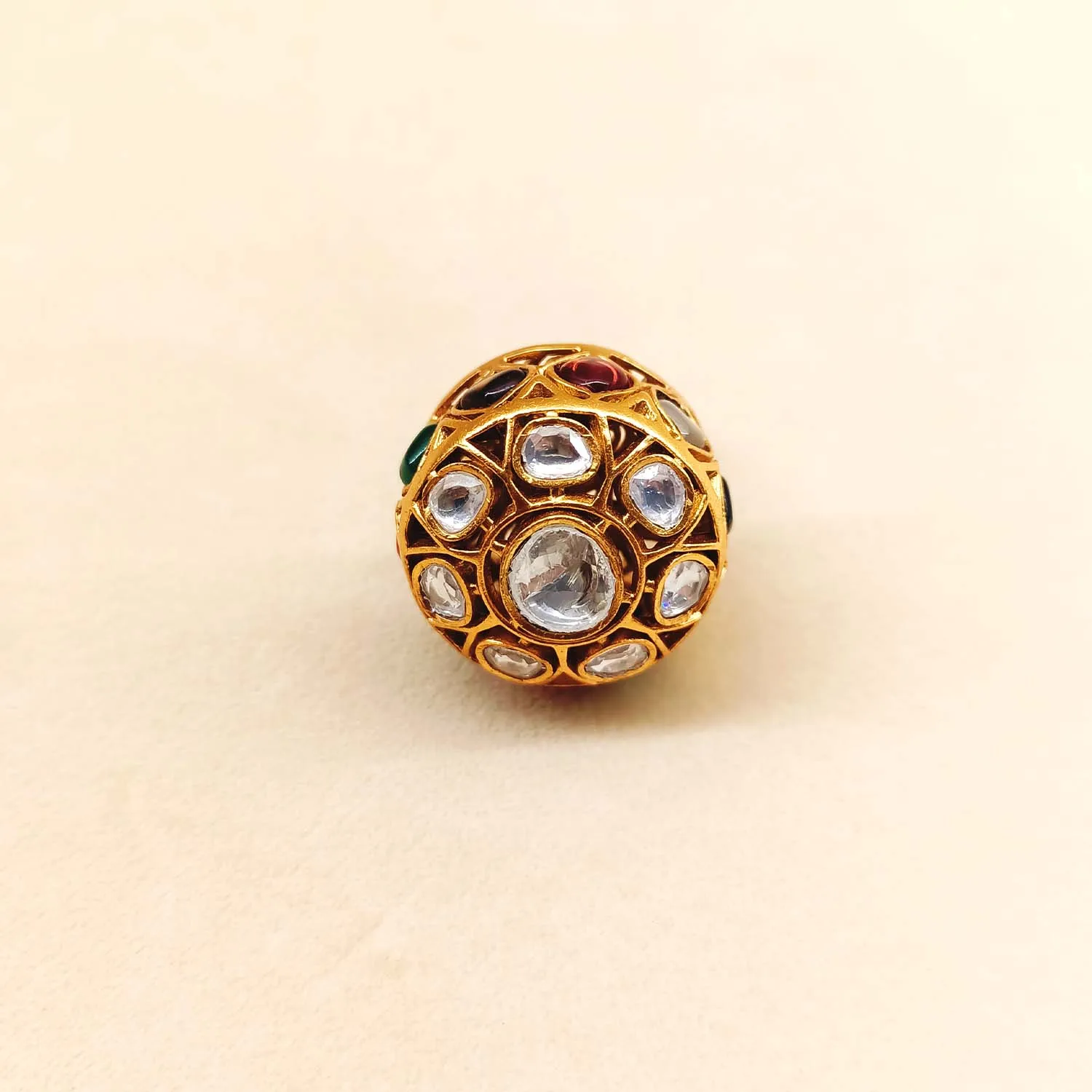 Heena Multi Colour Gold Plated Kundan Ring