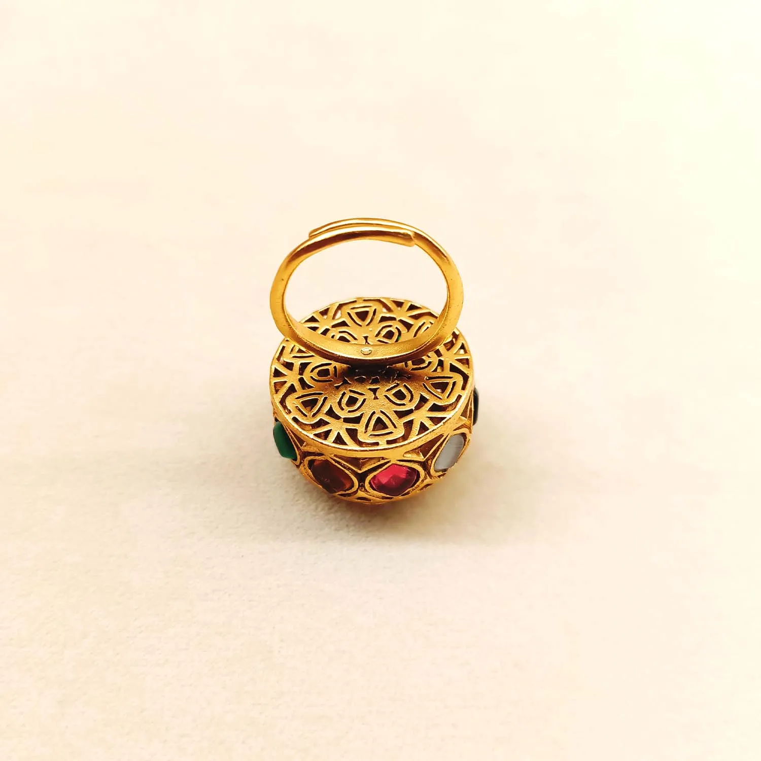 Heena Multi Colour Gold Plated Kundan Ring