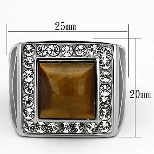 High polished (no plating) Stainless Steel Ring with Synthetic Tiger Eye in Topaz for Women Style TK938